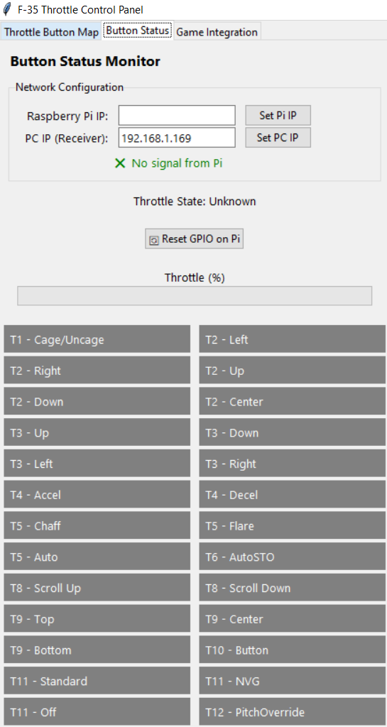 Throttle calibration and status GUI